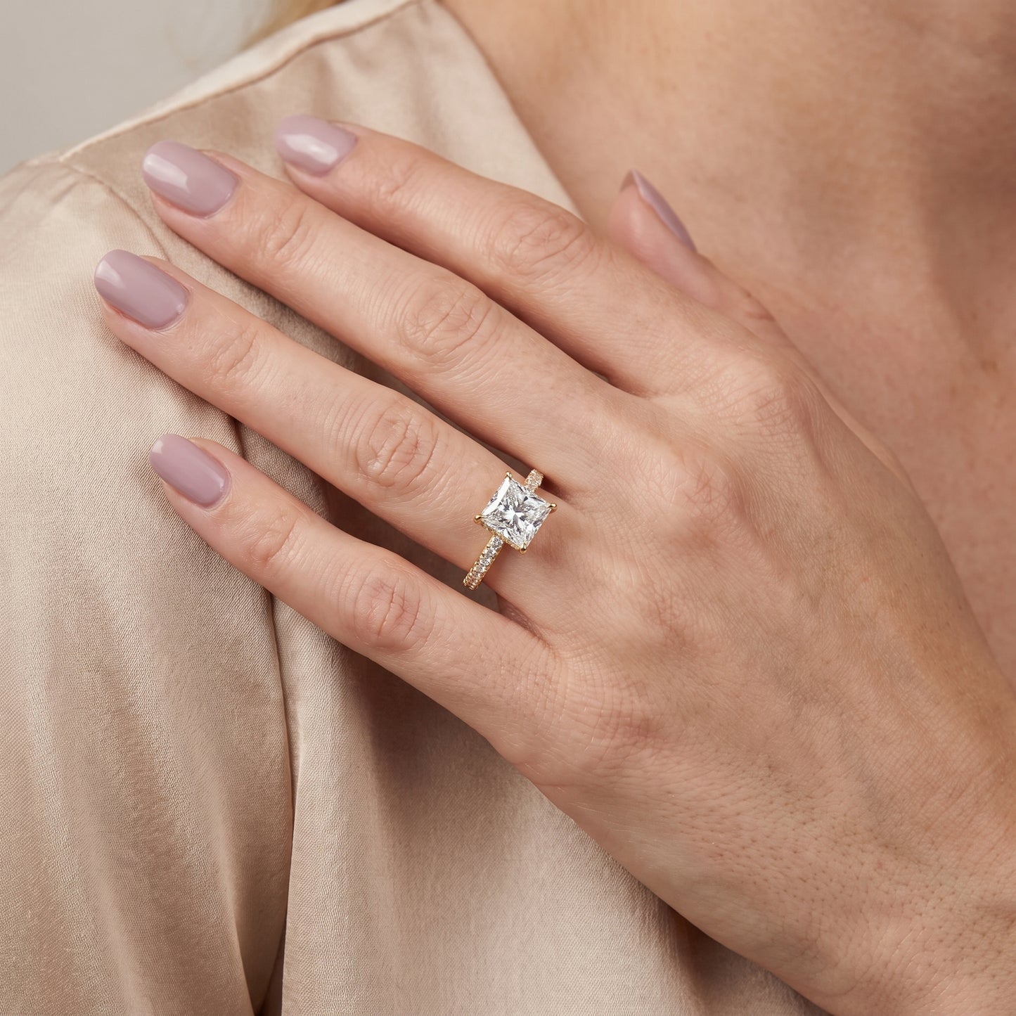 Violet Hidden Halo Pavé Princess Diamond Ring in Yellow Gold - model.jpg