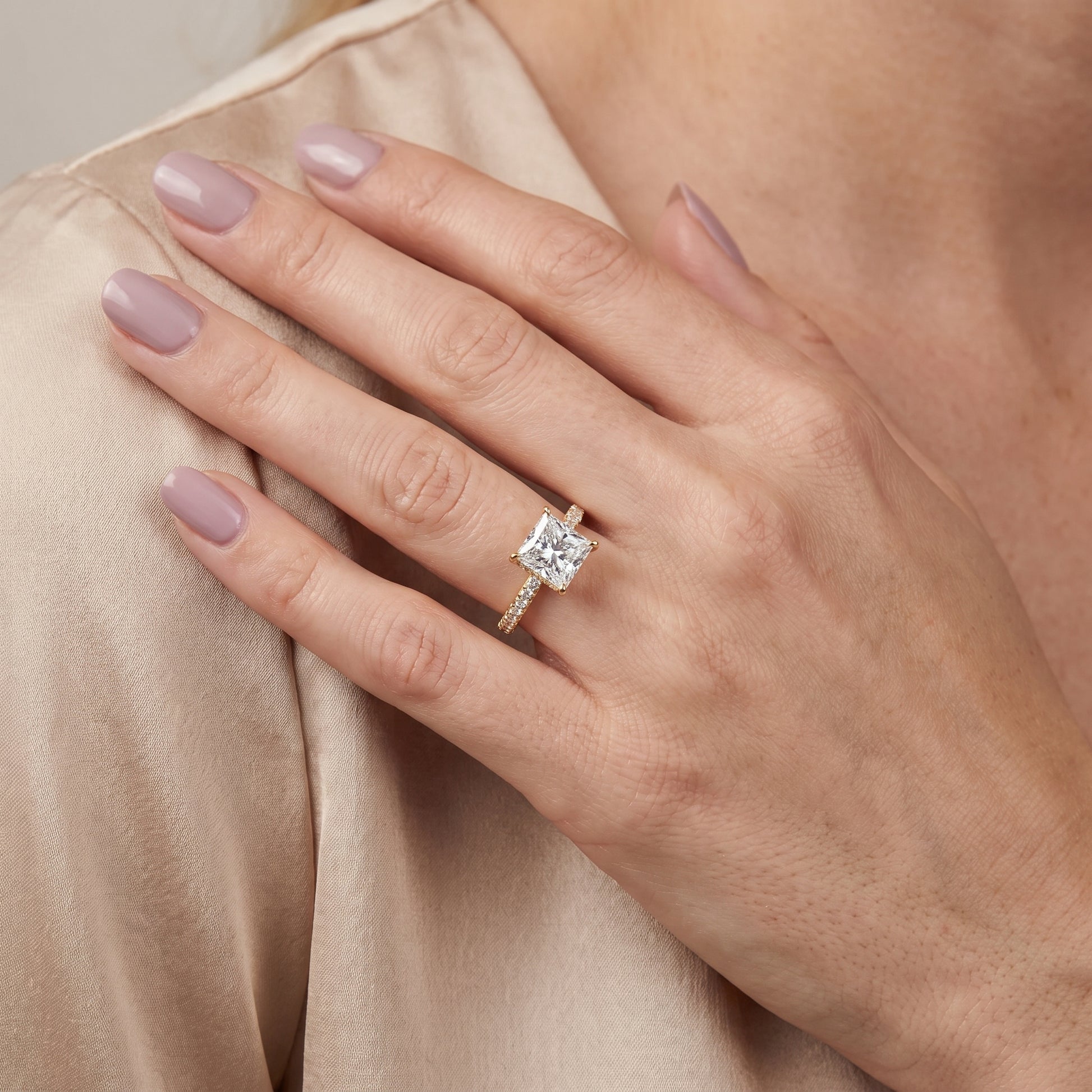 Violet Hidden Halo Pavé Princess Diamond Ring in Yellow Gold - model.jpg