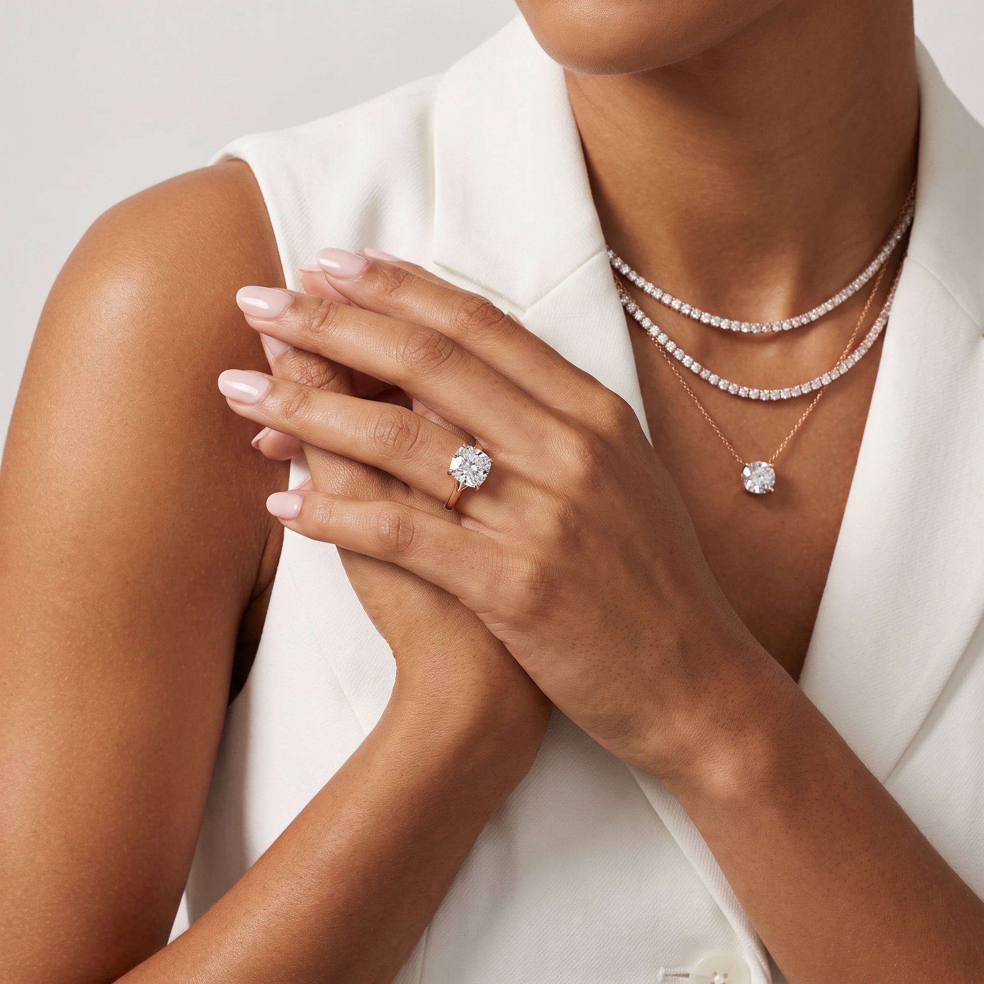Anais Trellis Solitaire Cushion Diamond Engagement Ring in Rose Gold - model.jpg