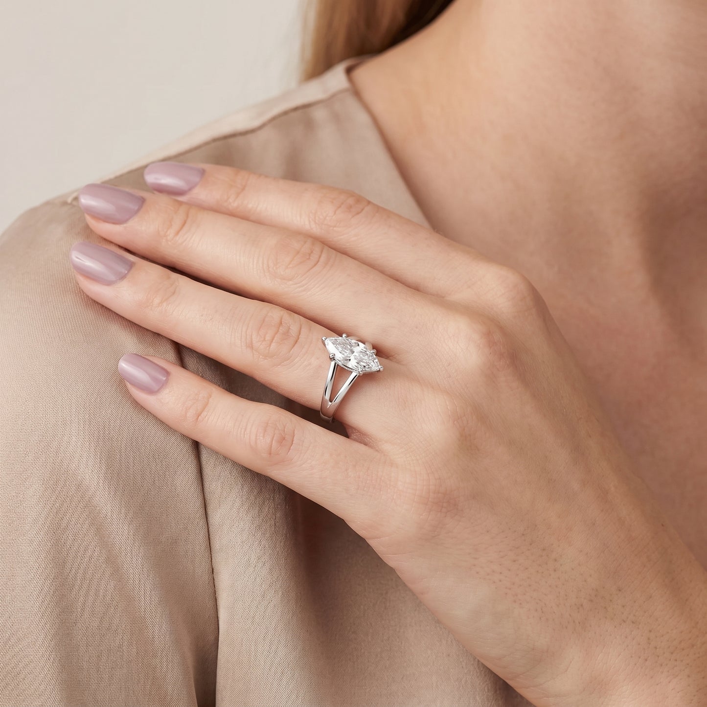 Giselle Solitaire Split Shank Marquise Diamond Engagement Ring in Platinum - model.jpg