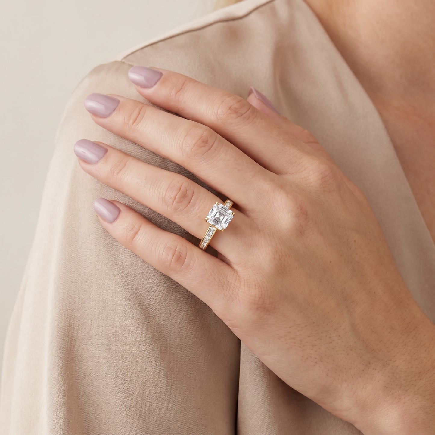 Brielle Channel Set Solitaire Asscher Diamond Ring in Yellow Gold - model.jpg
