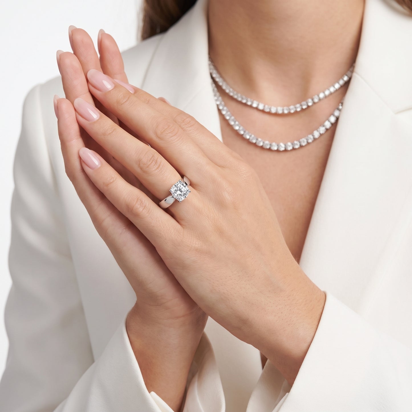 Talia Solitaire Twist Cushion Diamond Engagement Ring in Silver - model.jpg