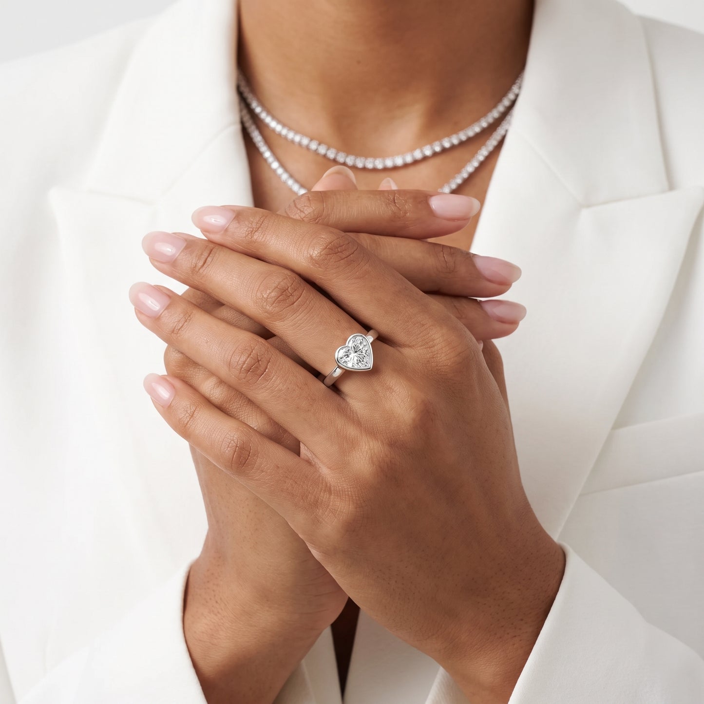 Jolie Bezel Solitaire Heart Diamond Engagement Ring in White Gold - model.jpg
