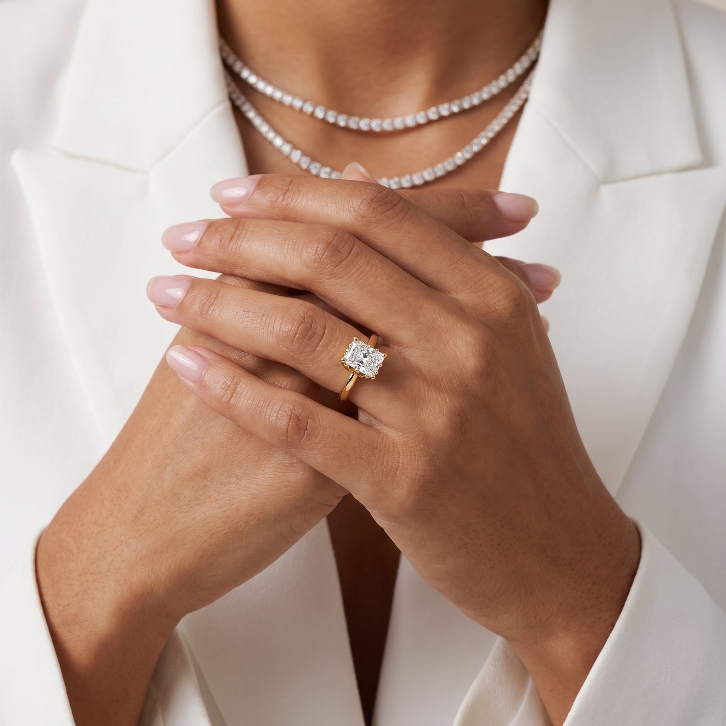 Radiant Cut Lab Grown Diamond Engagement Ring in Yellow Gold