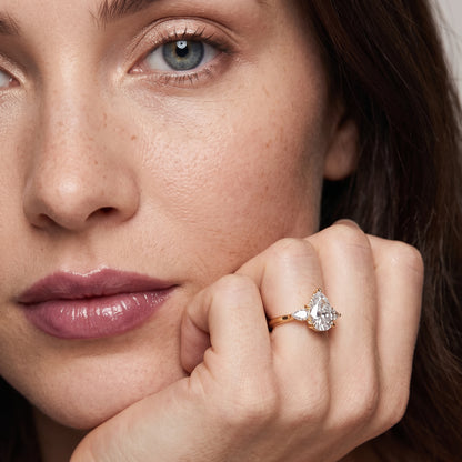 Leila Three-Stone Pear Diamond Engagement Ring in Yellow Gold - model.jpg