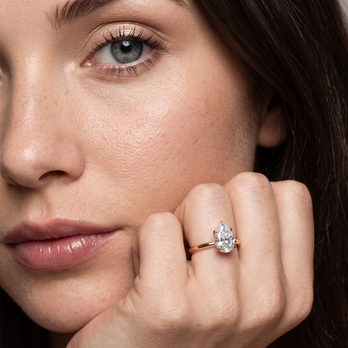 Charlotte Charm Solitaire Pear Diamond Engagement Ring in Rose Gold - model.jpg