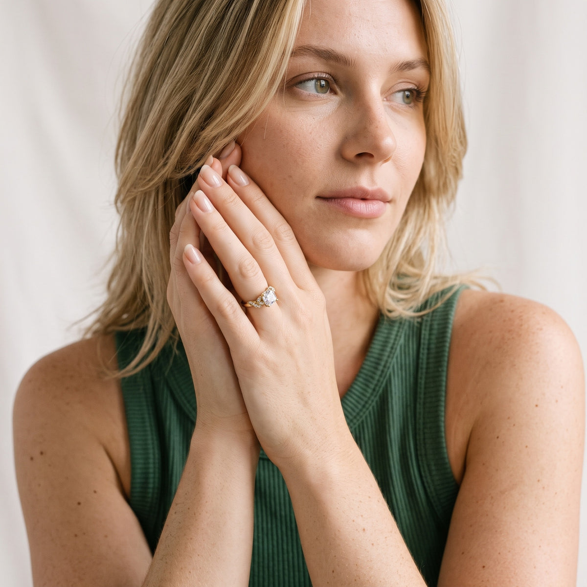 Megan Leaf Pavé Cushion Diamond Engagement Ring in Silver - model.jpg