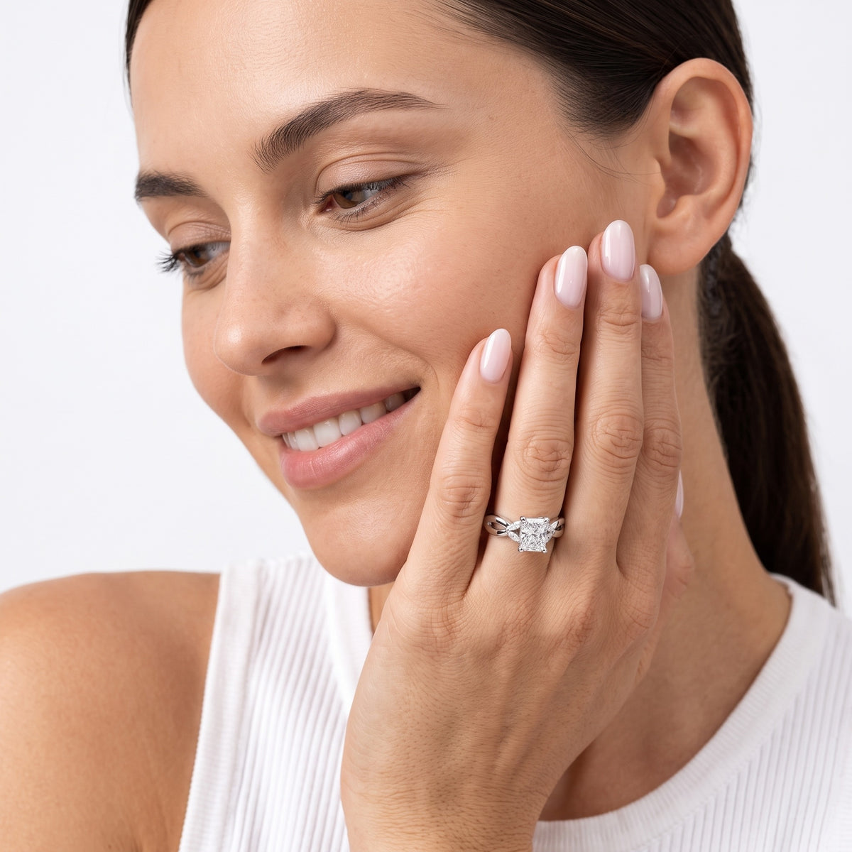 Luna Glow Twisted Radiant Diamond Engagement Ring in White Gold - model.jpg