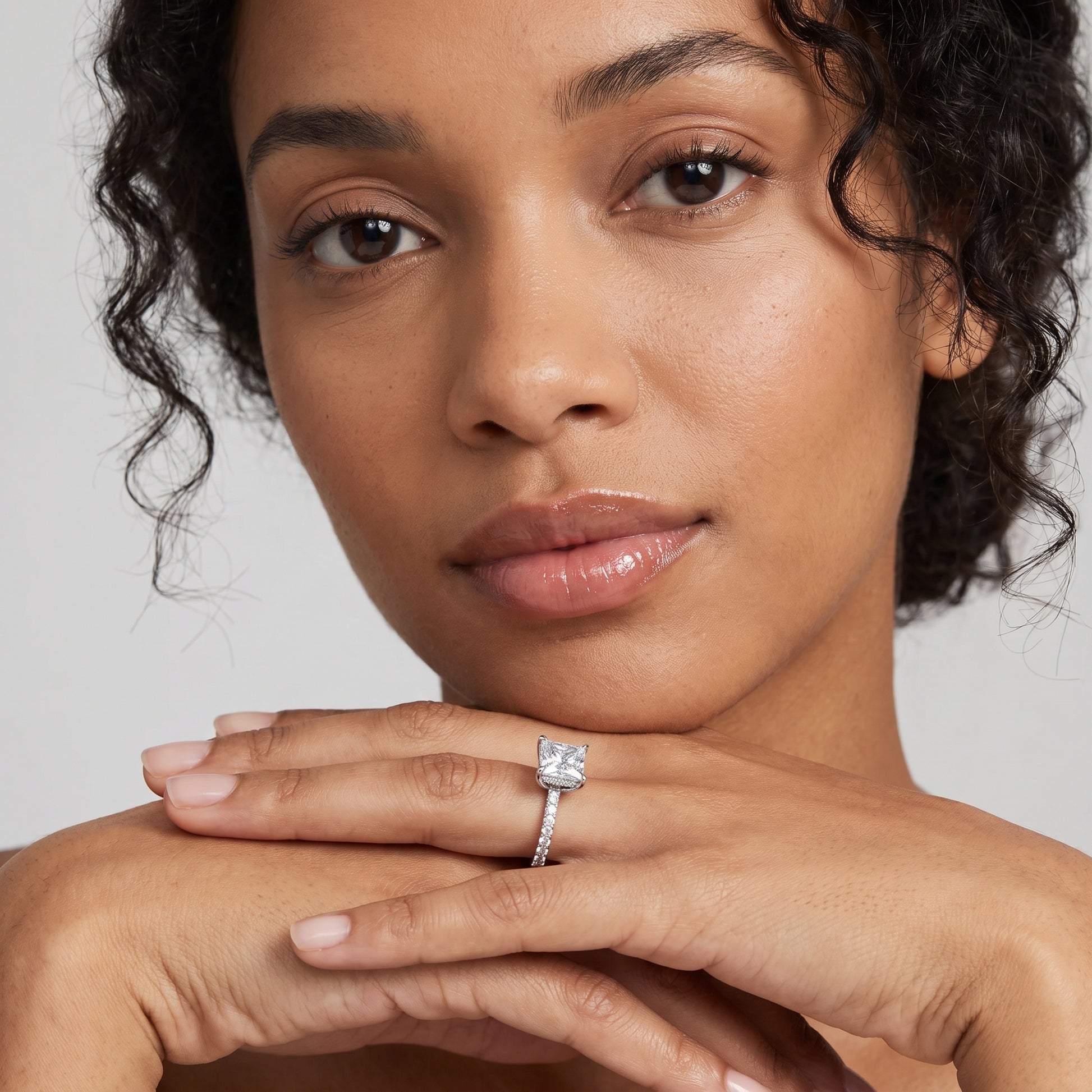 Aisha Pavé Solitaire Princess Diamond Engagement Ring in Platinum - model.jpg