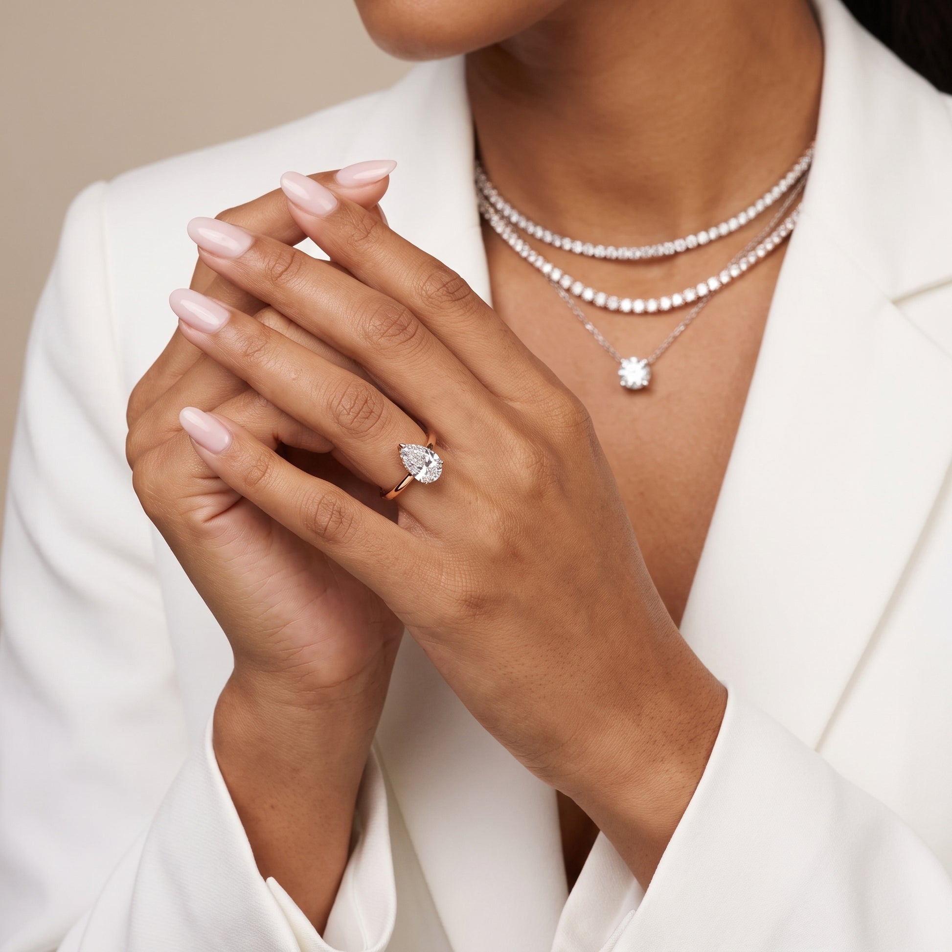 Mena Hidden Halo Pear Diamond Engagement Ring in Rose Gold - model.jpg