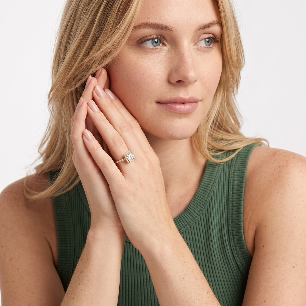 Tempe Halo Pavé Princess Diamond Engagement Ring in White Gold - model.jpg