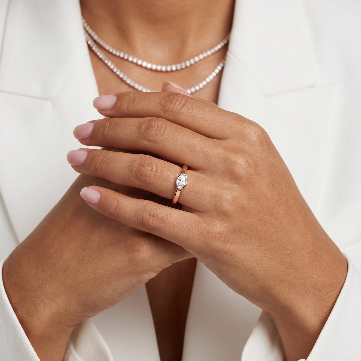 Renee Bezel Marquise Diamond Wedding Band in Rose Gold - model.jpg