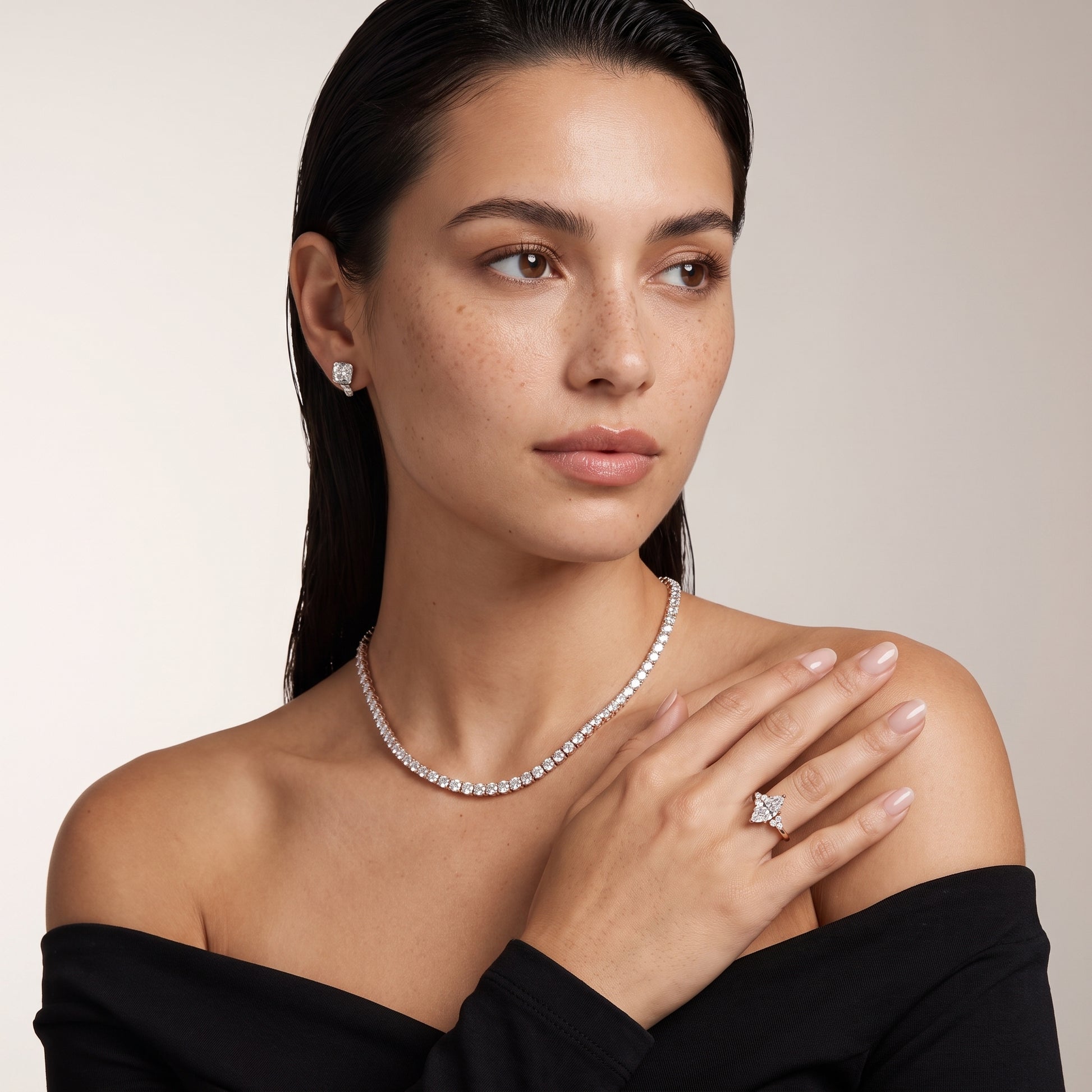 Anya Sidestone Cluster Marquise Diamond Ring in Rose Gold - model.jpg