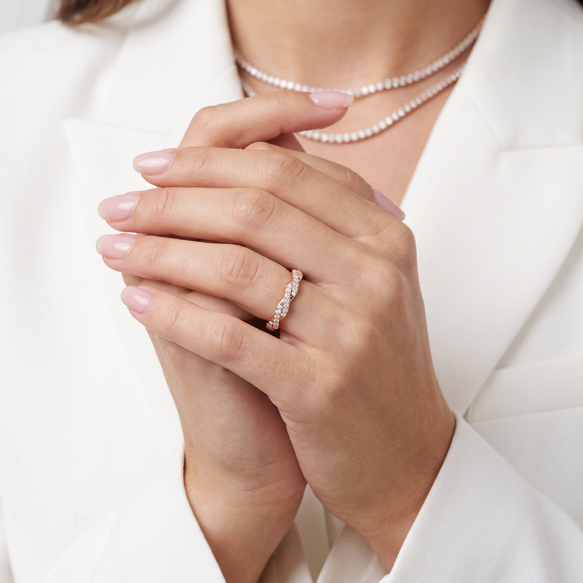 Everly Micropavé Twist Round Diamond Eternity Band in Rose Gold - model.jpg