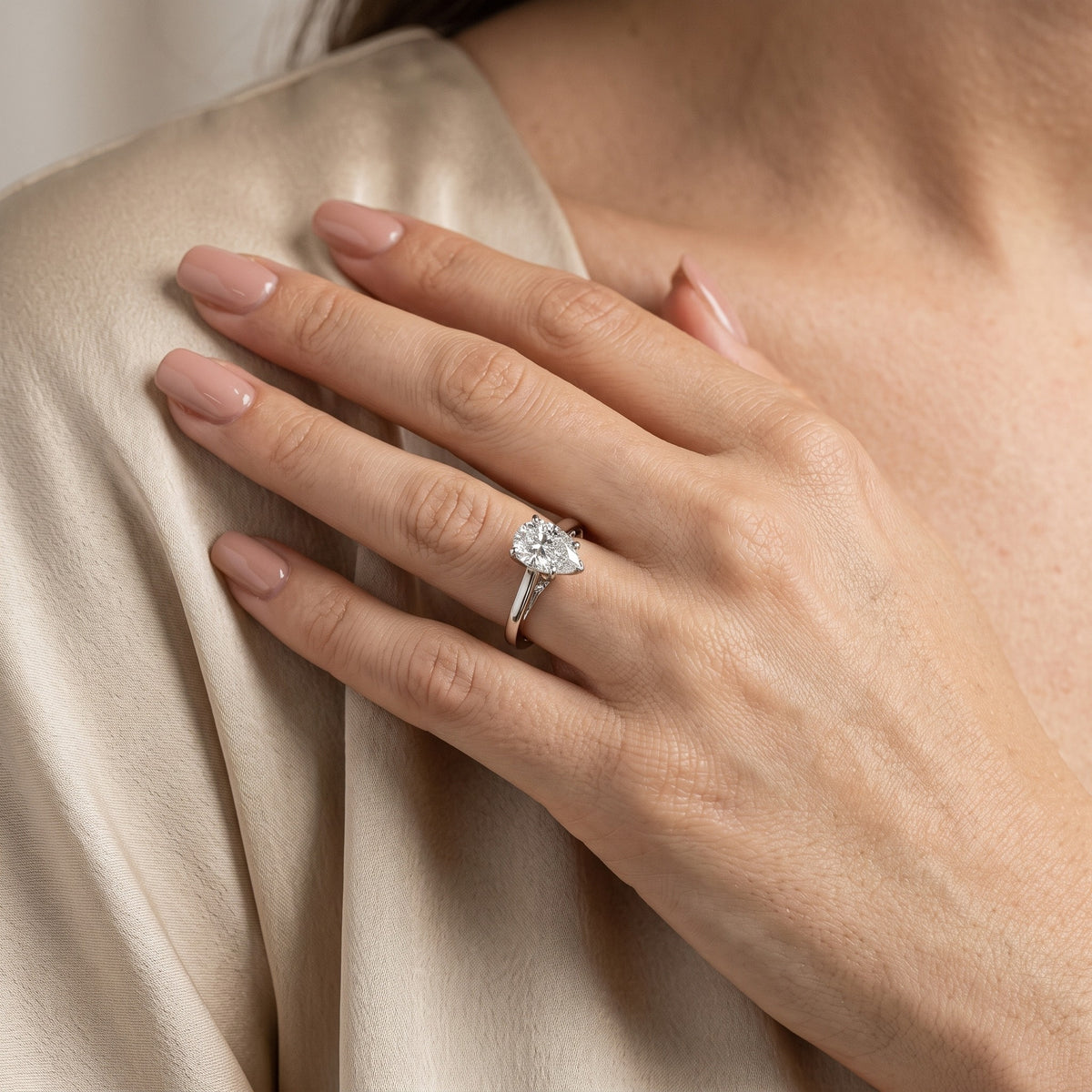 Iris Vintage Pear Diamond Engagement Ring in White Gold - model.jpg