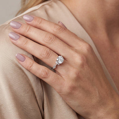 Naomi Vintage Milgrain Cushion Diamond Engagement Ring in Platinum - model.jpg