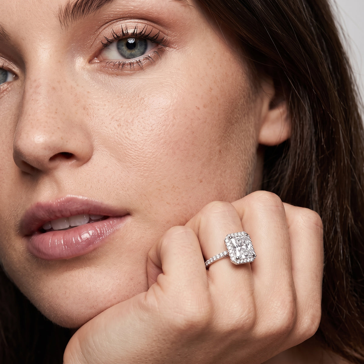 Sophie Halo Pavé Radiant Diamond Engagement Ring in Platinum - model.jpg