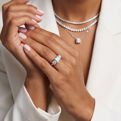 Callie Three-Stone Trellis Princess Diamond Engagement Ring in Silver - model.jpg