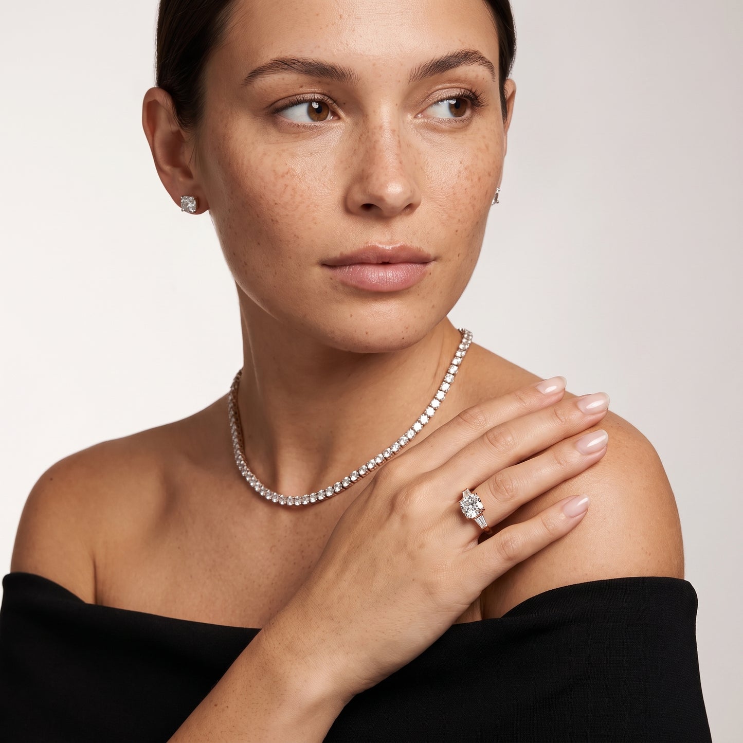 Zelda Tapered Baguette Cushion Diamond Engagement Ring in Rose Gold - model.jpg