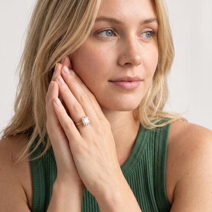 Montauk Crown Solitaire Emerald Diamond Engagement Ring in Rose Gold - model.jpg