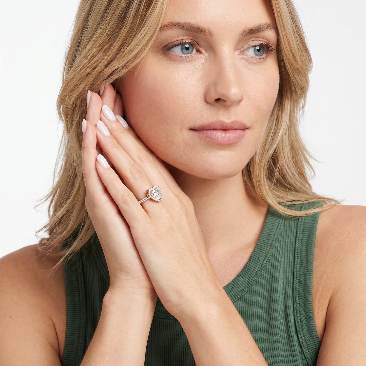 Chloe Halo Pavé Heart Diamond Ring in Rose Gold - model.jpg