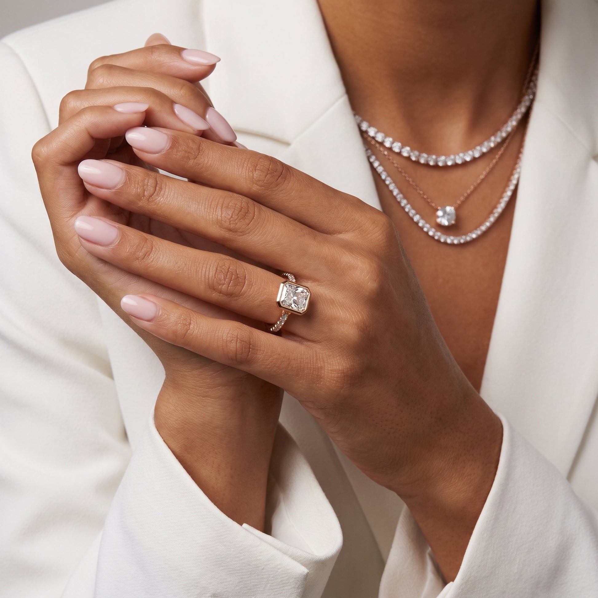 Ayla Bezel Bypass Radiant Diamond Ring in Rose Gold - model.jpg