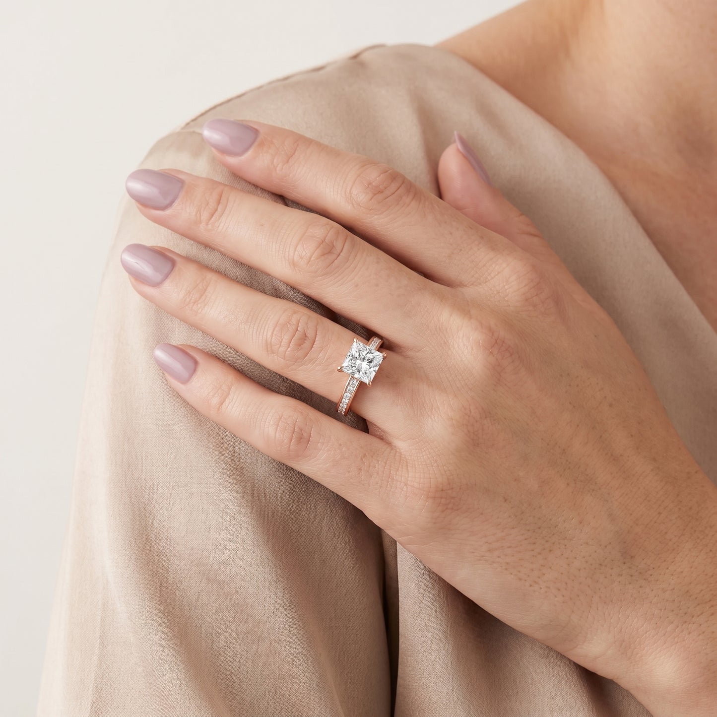 Brielle Channel Set Solitaire Princess Diamond Ring in Rose Gold - model.jpg