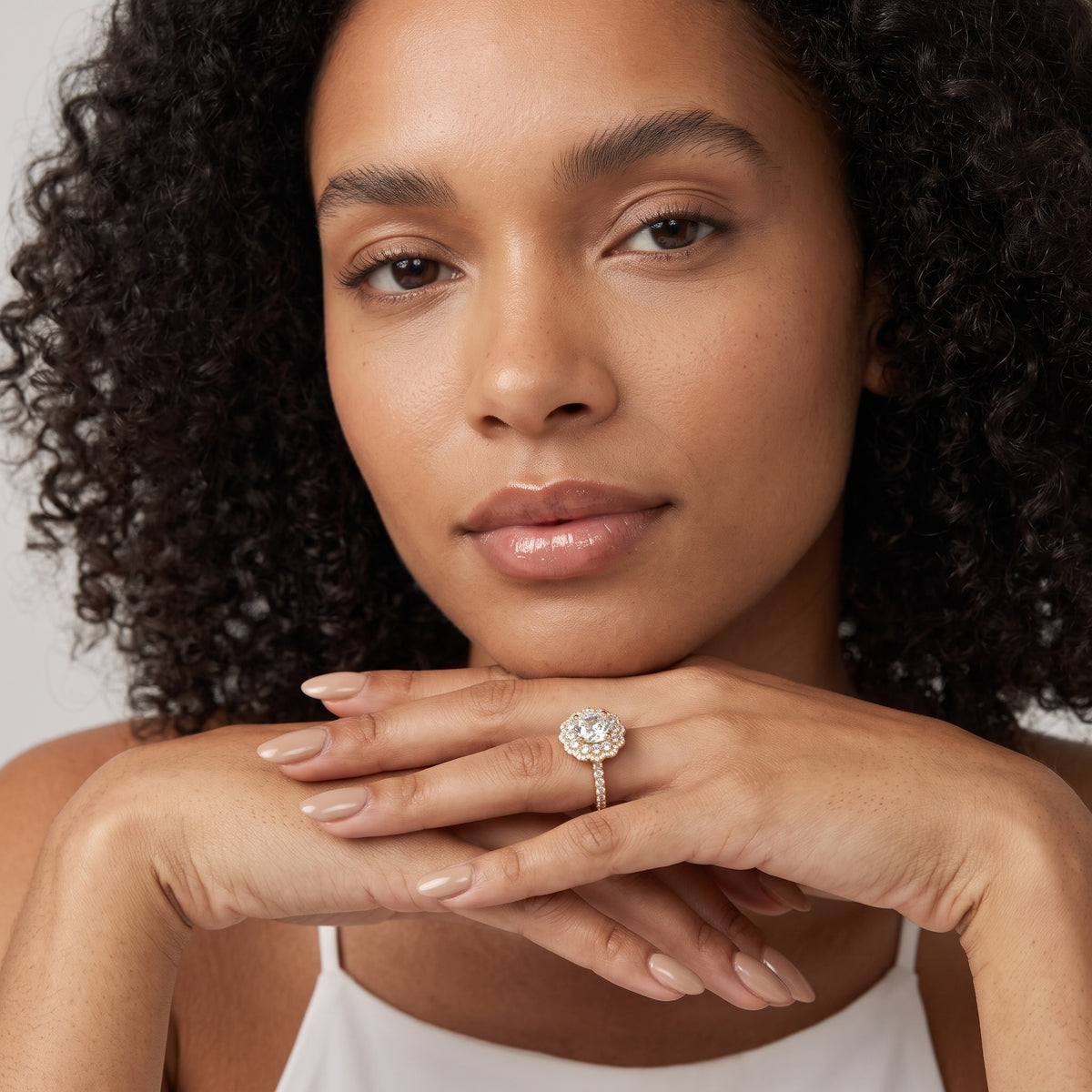 Sidney Floral Double Halo Cushion Diamond Engagement Ring in White Gold - model.jpg
