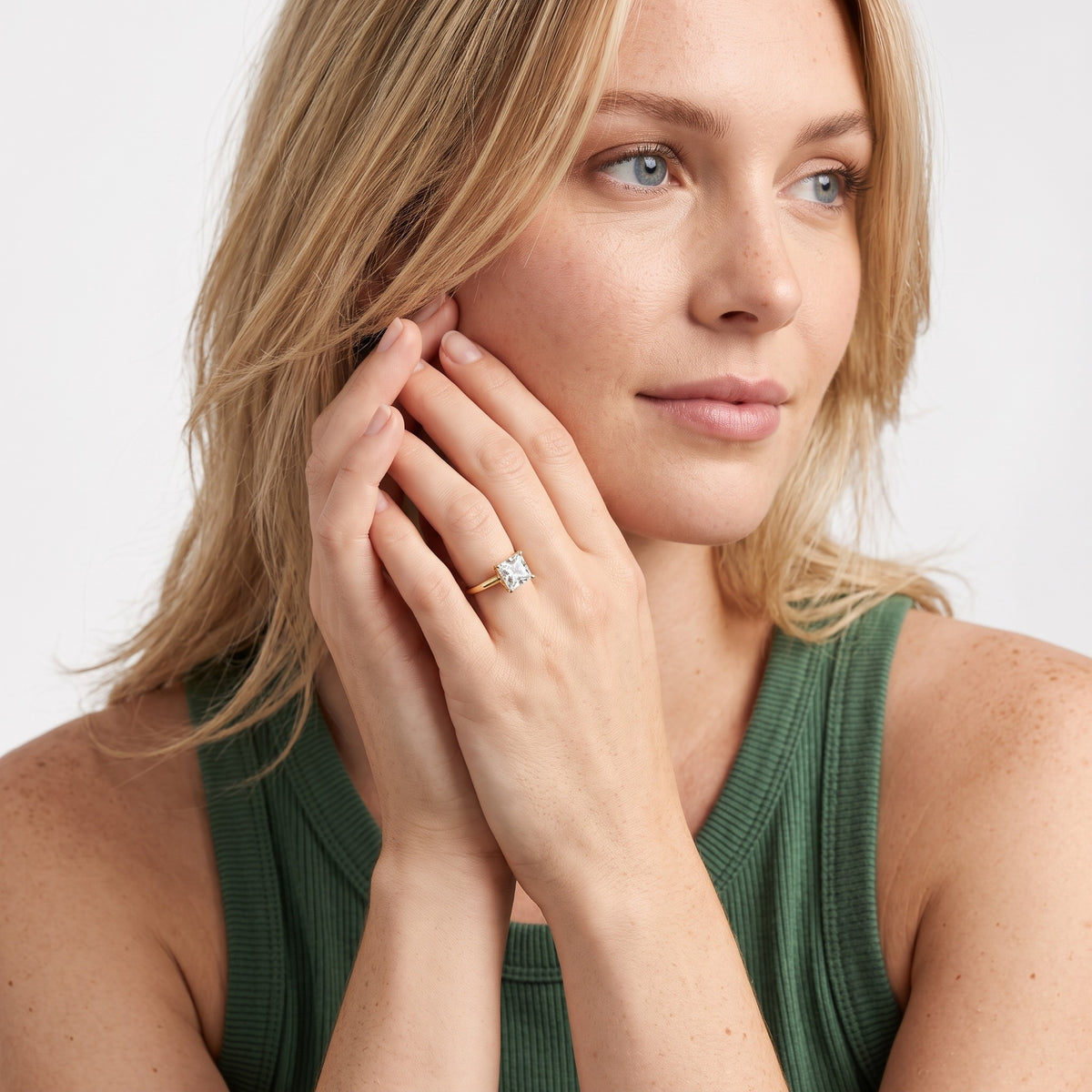 Lindsay Trellis Solitaire Princess Diamond Engagement Ring in Silver - model.jpg