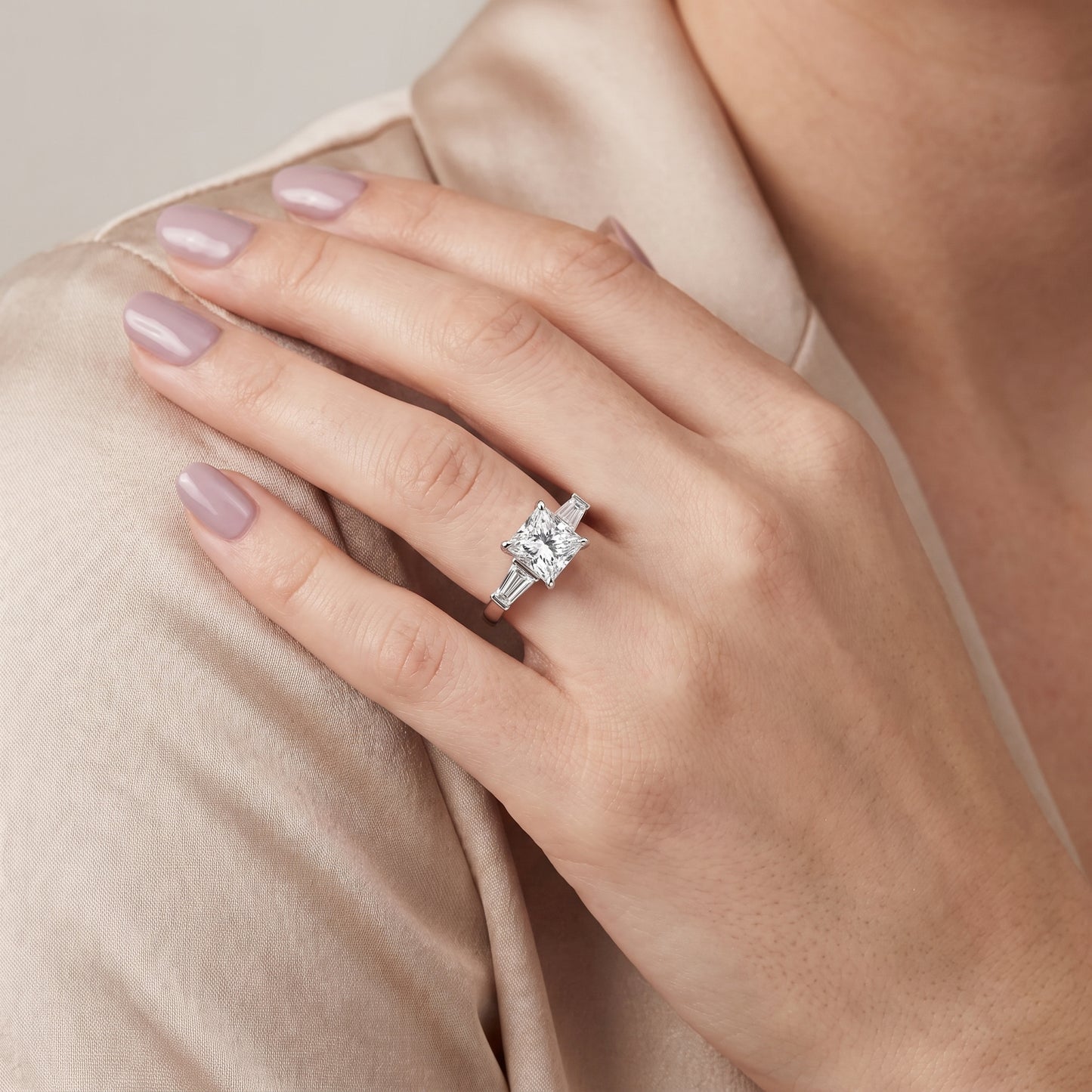Zelda Tapered Baguette Princess Diamond Engagement Ring in Platinum - model.jpg