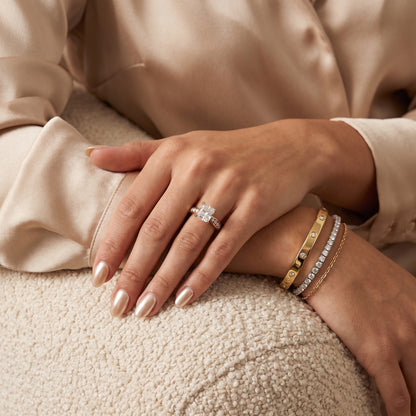 Noor Channel Set Sidestone Radiant Diamond Engagement Ring in Rose Gold - model.jpg