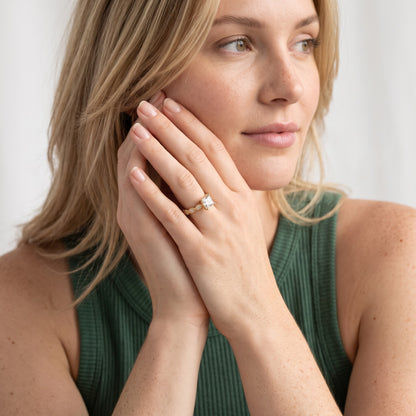 Freya Milgrain Leaf Princess Diamond Engagement Ring in Rose Gold - model.jpg