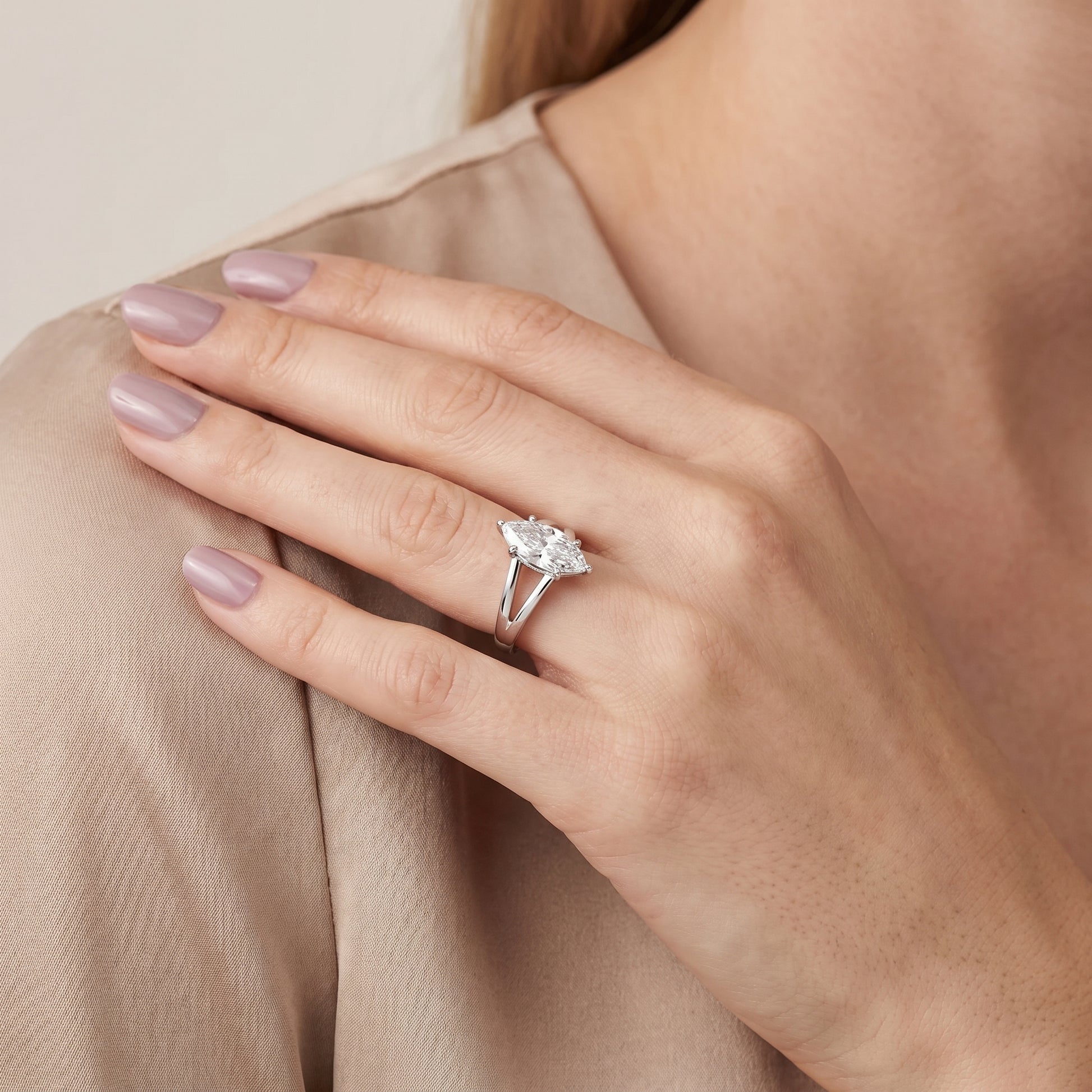 Giselle Solitaire Split Shank Marquise Diamond Engagement Ring in White Gold - model.jpg