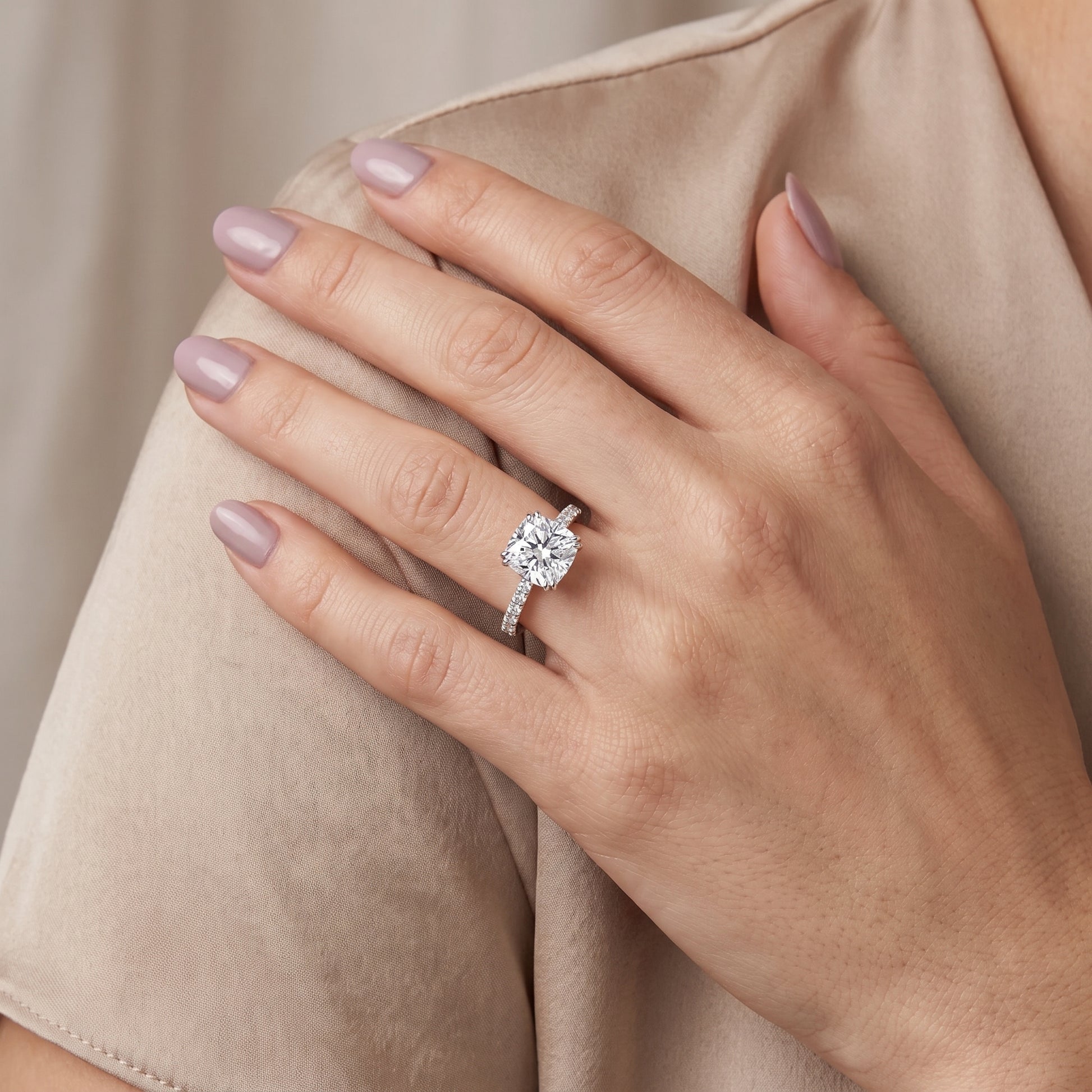 Novara Solitaire Pavé Cushion Diamond Ring in Silver - model.jpg