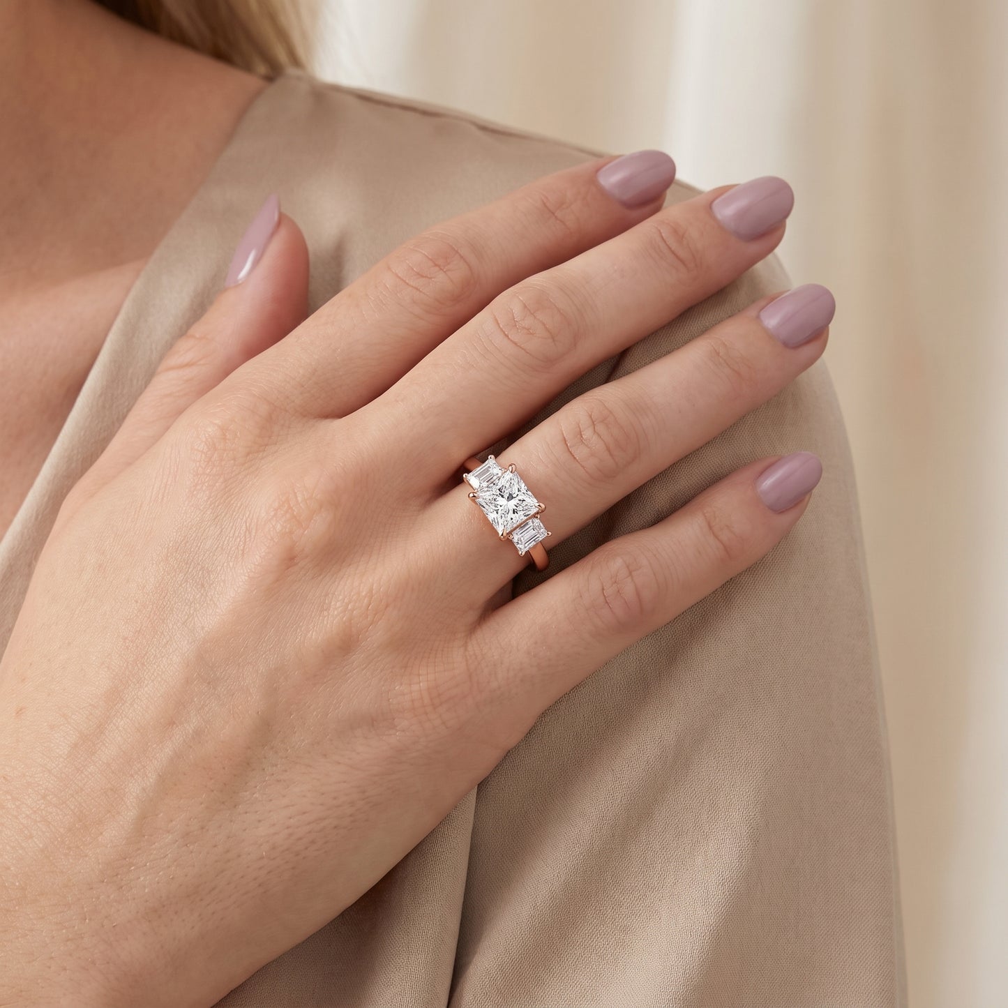 Zoe Three-Stone Princess Diamond Ring in Rose Gold - model.jpg