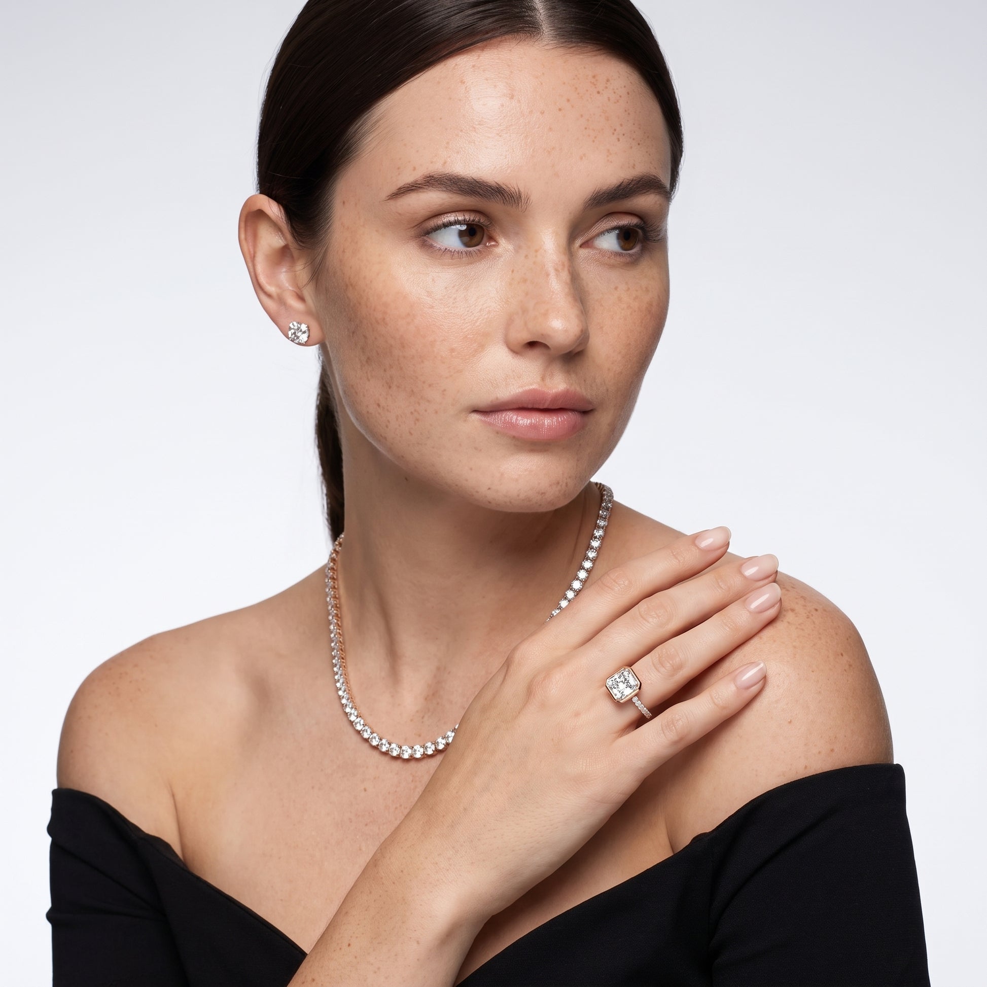 Cora Bezel Pavé Radiant Diamond Ring in Rose Gold - model.jpg