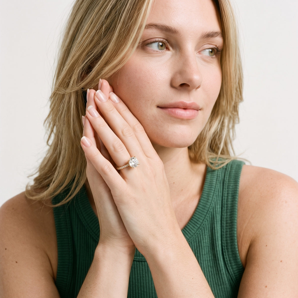 Beth Hidden Halo Pavé Round Diamond Engagement Ring in Silver - model.jpg