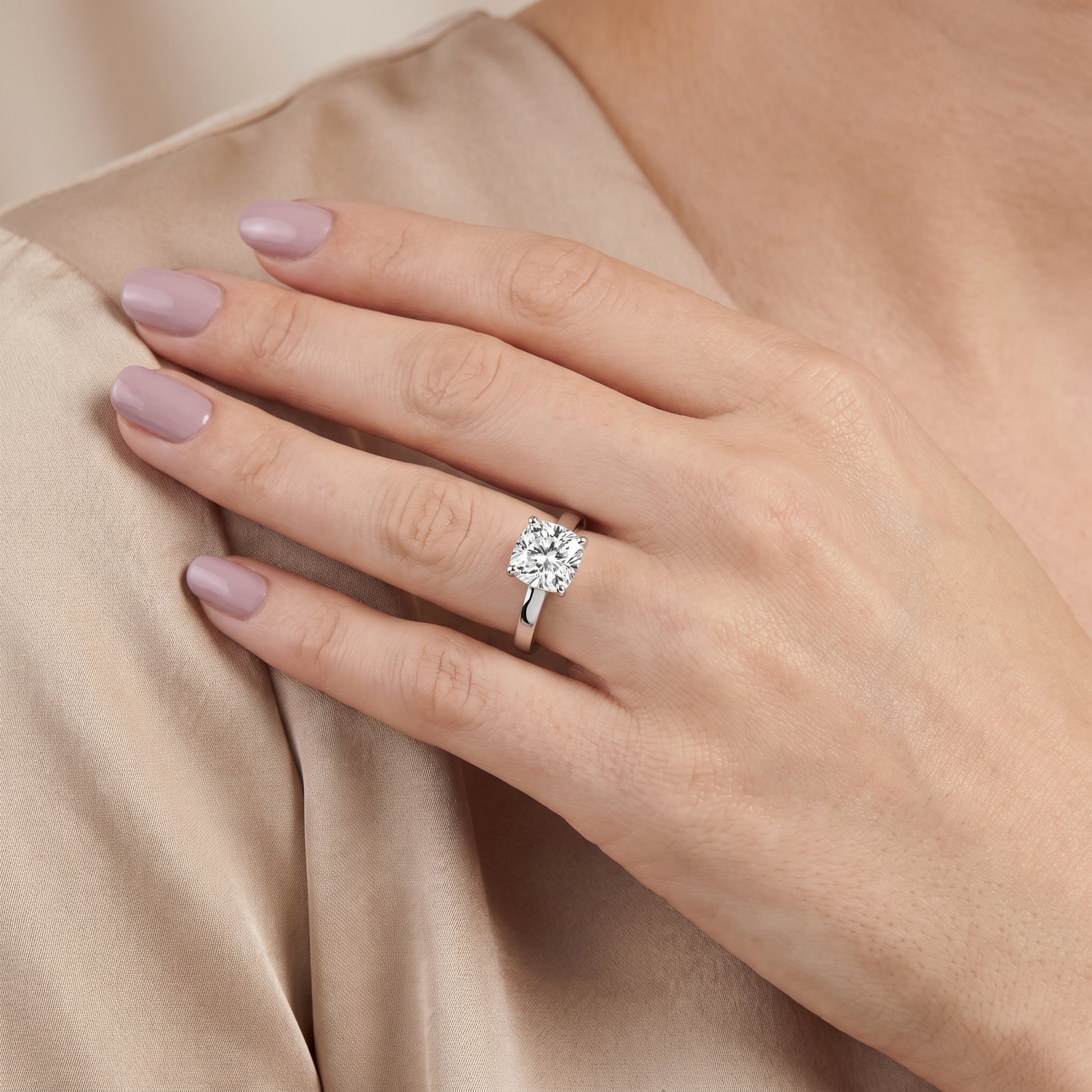 Delia Solitaire Cushion Diamond Engagement Ring in Silver - model.jpg