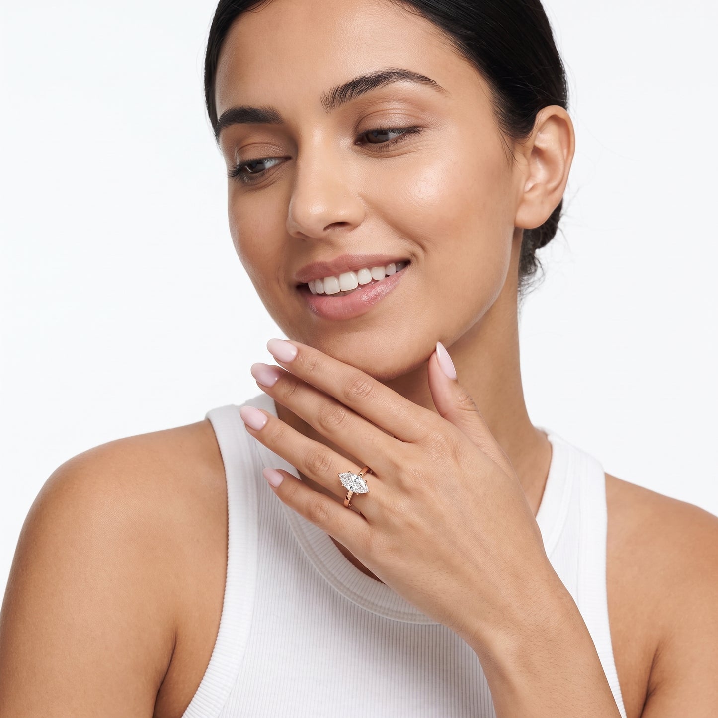 Kaia Solitaire Marquise Diamond Ring in Rose Gold - model.jpg
