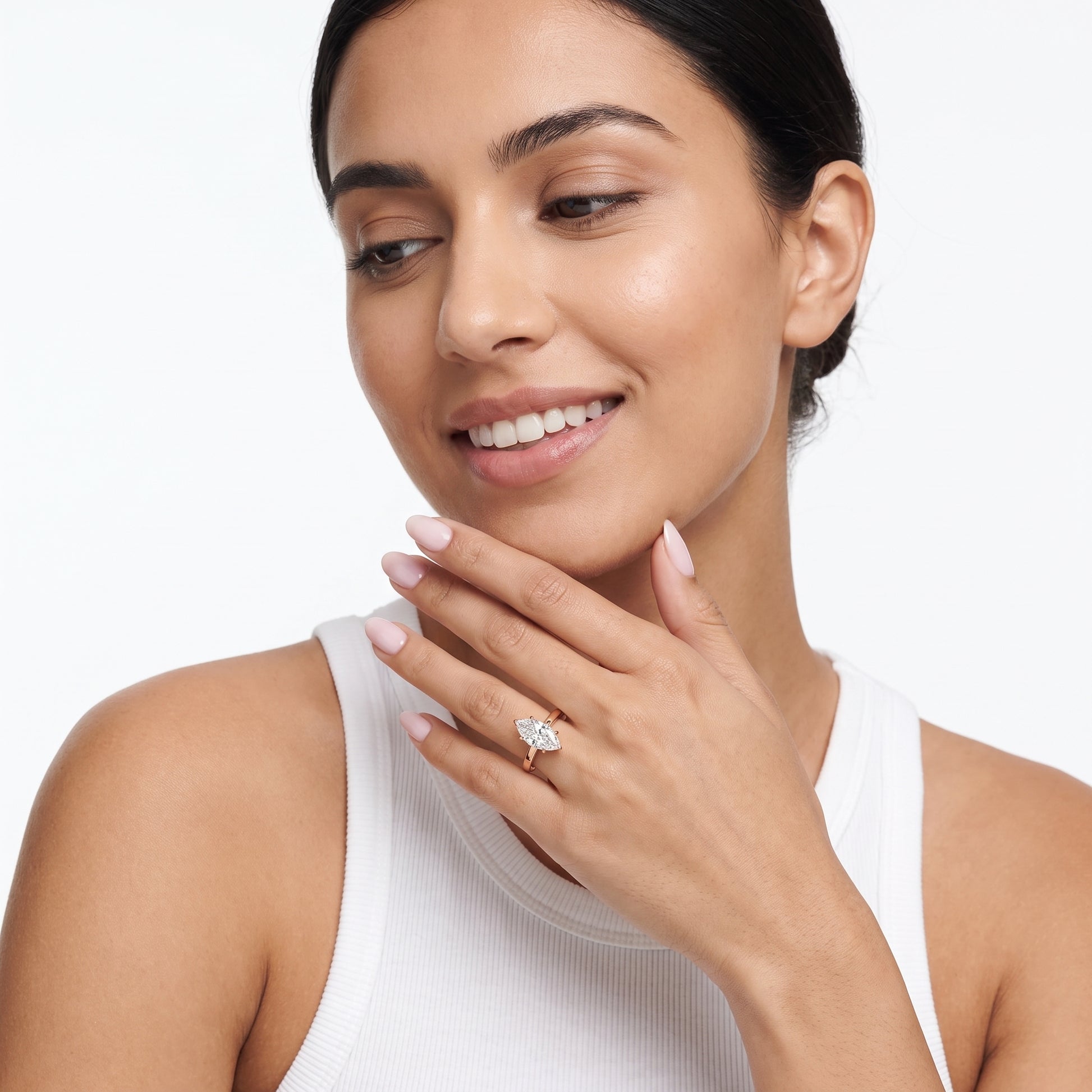 Kaia Solitaire Marquise Diamond Ring in Rose Gold - model.jpg