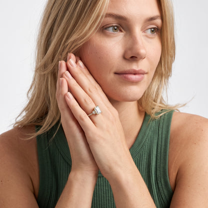 Rhona Baguette Pavé Emerald Diamond Engagement Ring in Silver - model.jpg