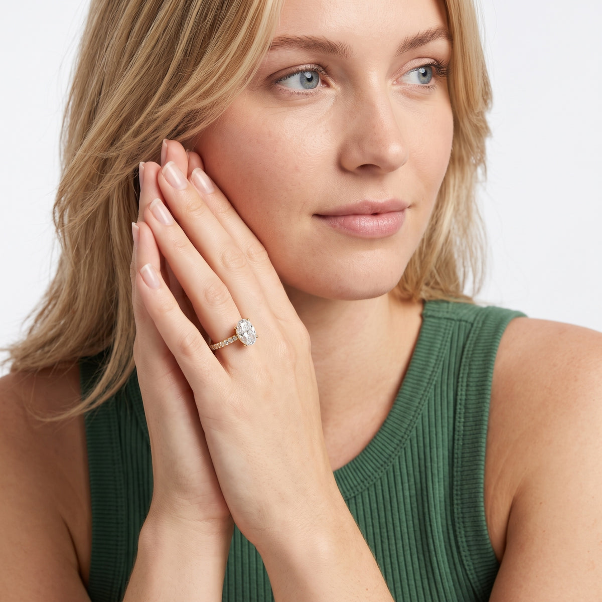 Iona French Pavé Oval Diamond Engagement Ring in Silver - model.jpg