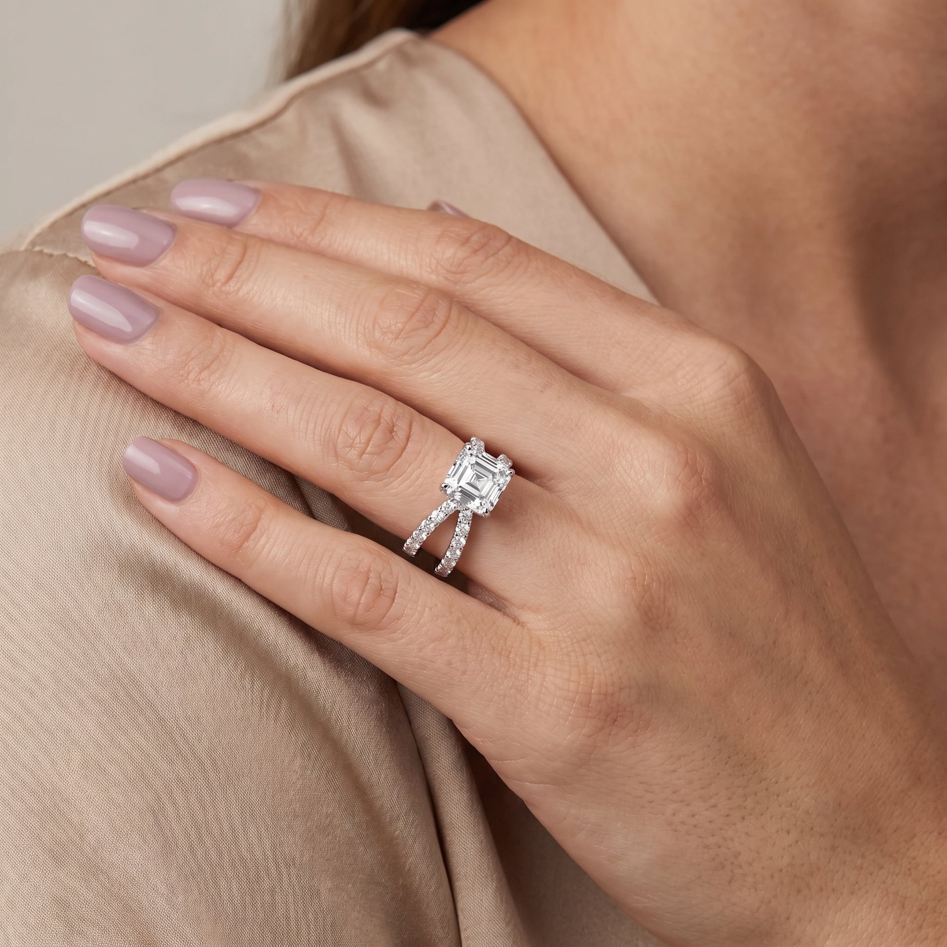 Lior Criss Cross Pavé Asscher Diamond Engagement Ring in Silver - model.jpg