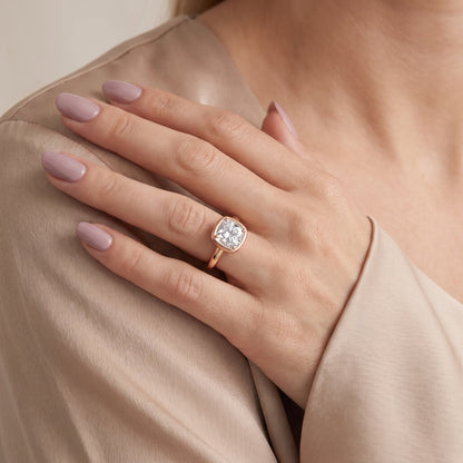 Alina Bezel Solitaire Cushion Diamond Ring in Rose Gold - model.jpg