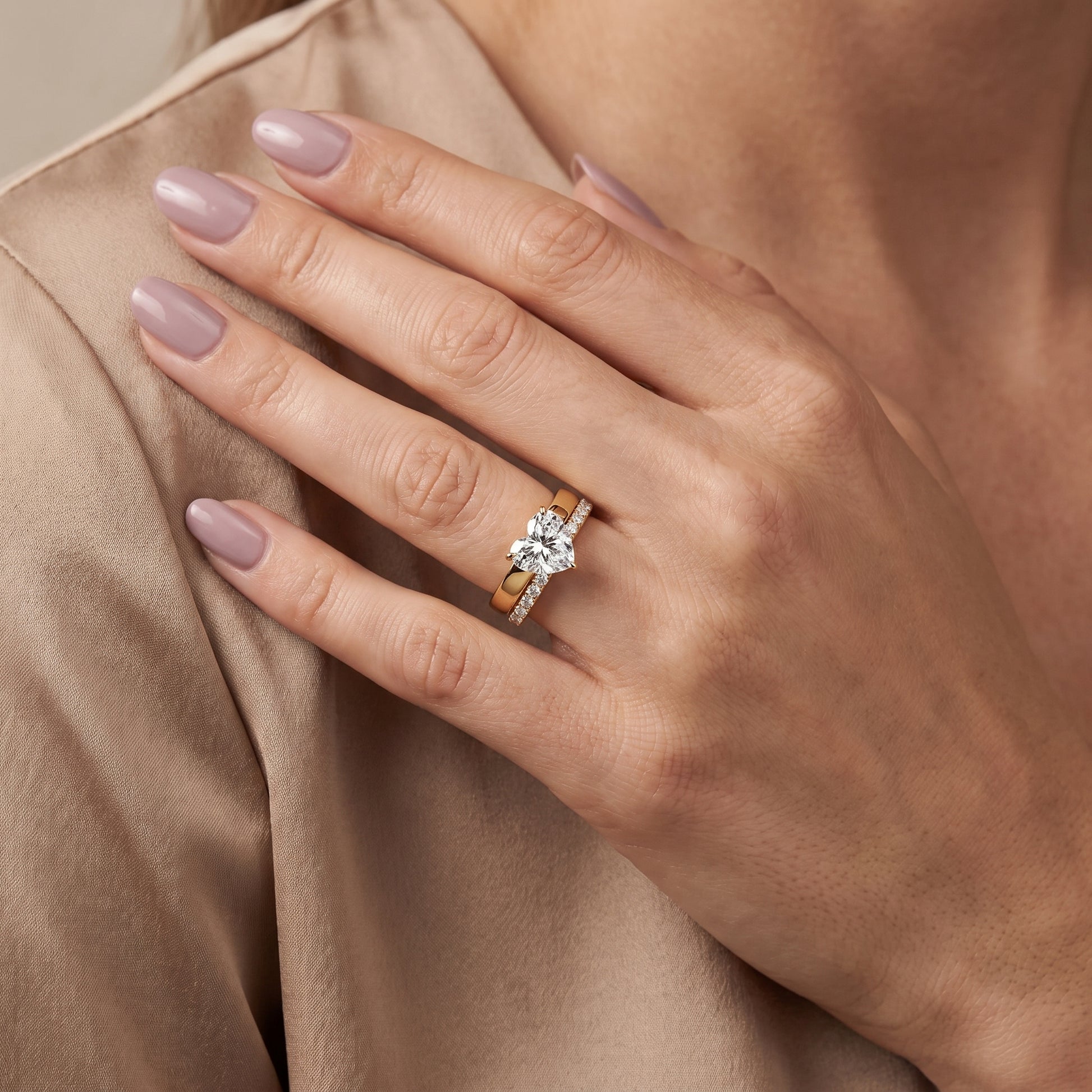 Veda Split Shank Pavé Heart Diamond Engagement Ring in Yellow Gold - model.jpg