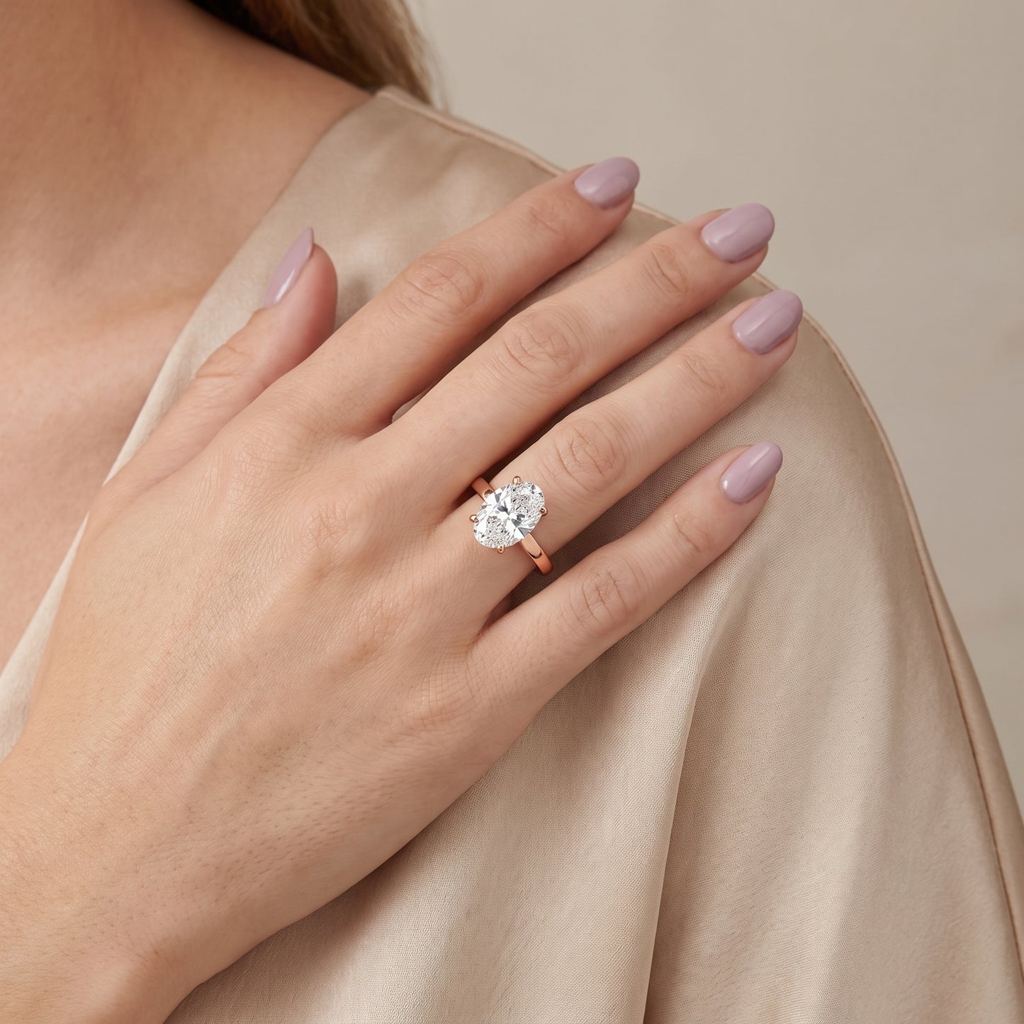 Delia Solitaire Oval Diamond Engagement Ring in Rose Gold - model.jpg