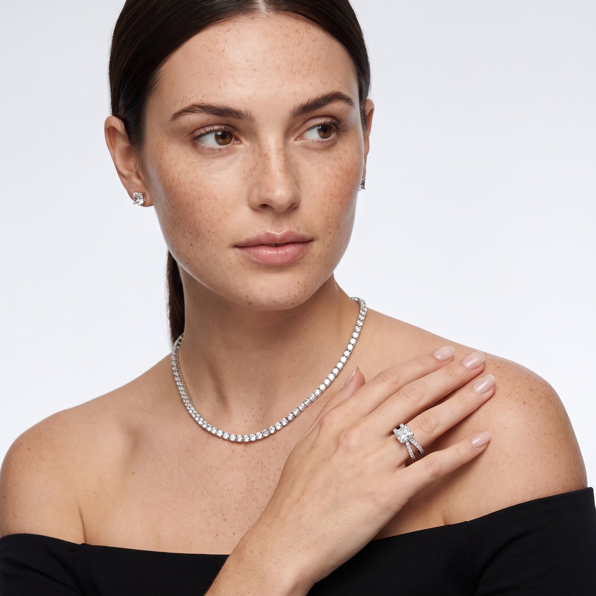 Lior Criss Cross Pavé Radiant Diamond Engagement Ring in Platinum - model.jpg