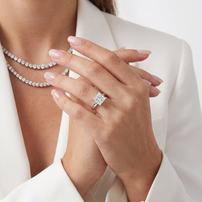 Lara Hidden Halo Princess Diamond Engagement Ring in White Gold - model.jpg
