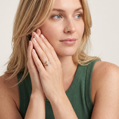 Fiorella Leaf Cluster Oval Diamond Engagement Ring in Platinum - model.jpg