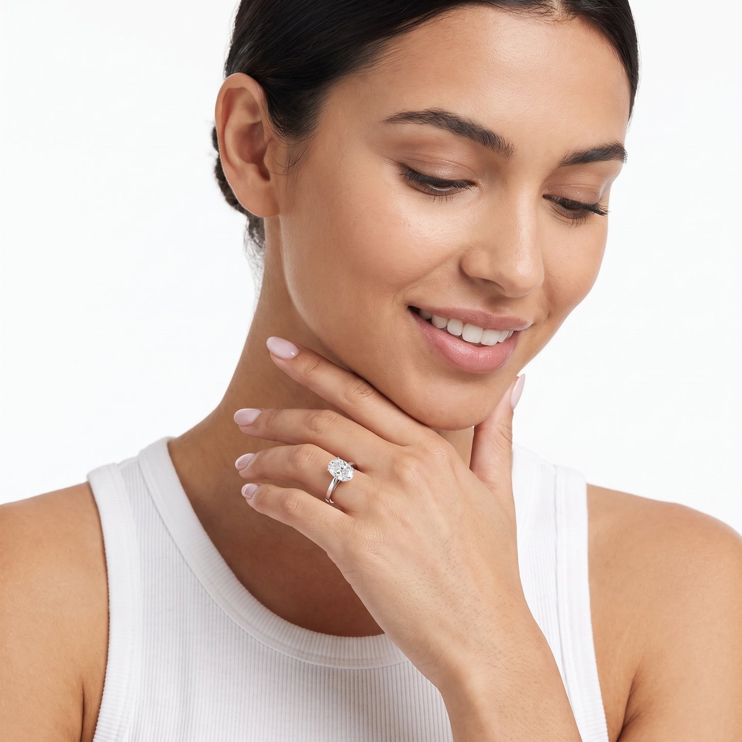 Kaia Solitaire Oval Diamond Ring in Silver - model.jpg